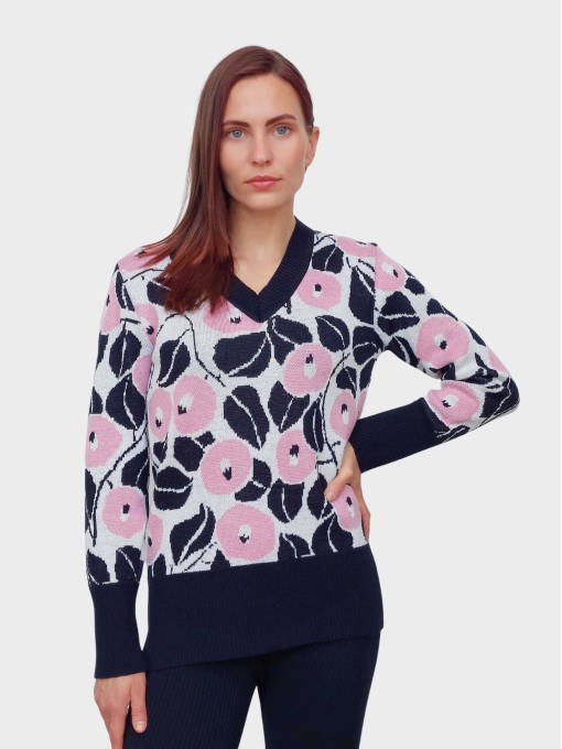 Mariana dark blue sweater with a floral pattern