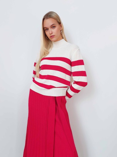 Mirtel roosa-valge triibuline džemper