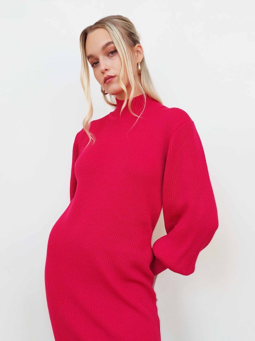 Mirva fucsia pink merino wool dress