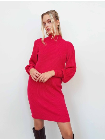 Mirva fucsia pink merino wool dress