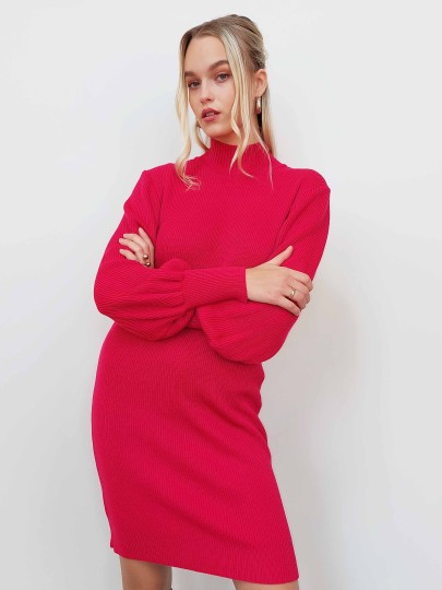 Mirva fucsia pink merino wool dress