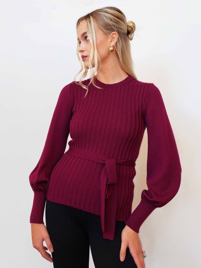 Elin dark purple sweater with belt