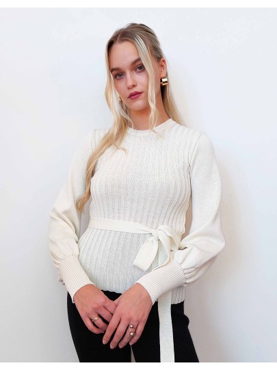 Elin natural white sweater with belt