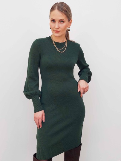 Daniela 95 merino wool forest green dress